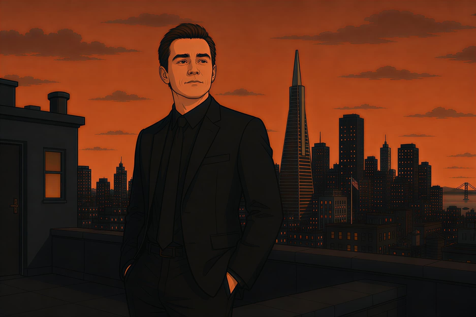 Marko Asaulyuk — illustrated portrait against the San Francisco skyline